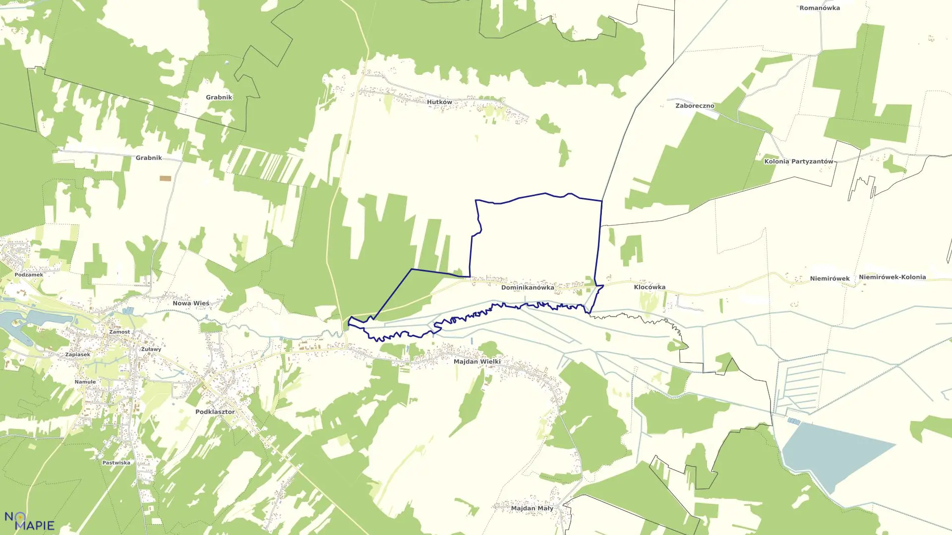 Mapa obrębu Dominikanówka w gminie Krasnobród