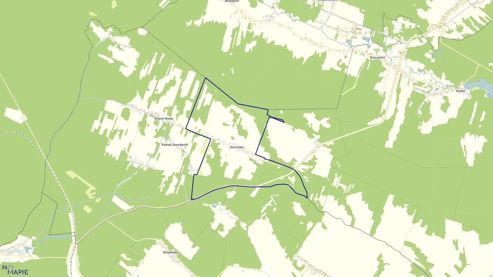 Mapa obrębu Hucisko w gminie Krasnobród