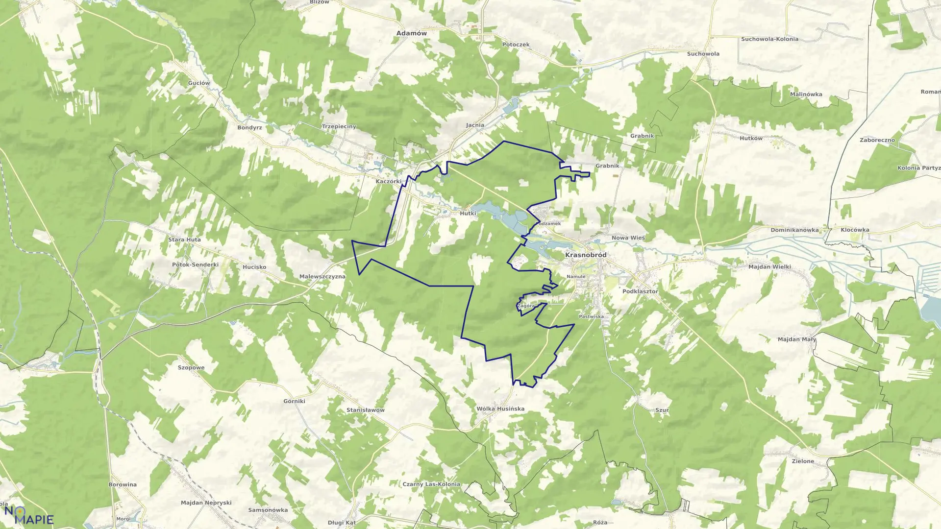 Mapa obrębu Hutki Namule w gminie Krasnobród