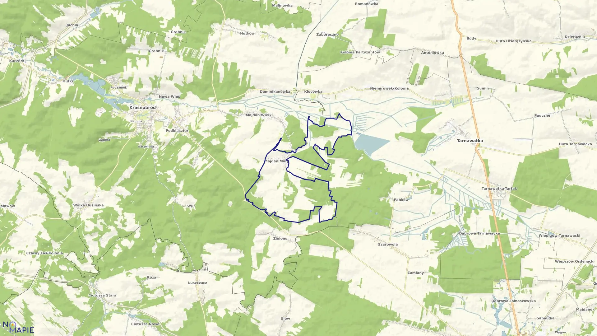 Mapa obrębu Majdan Mały w gminie Krasnobród