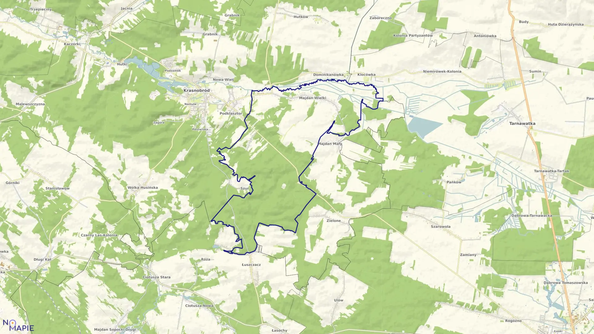 Mapa obrębu Majdan Wielki w gminie Krasnobród