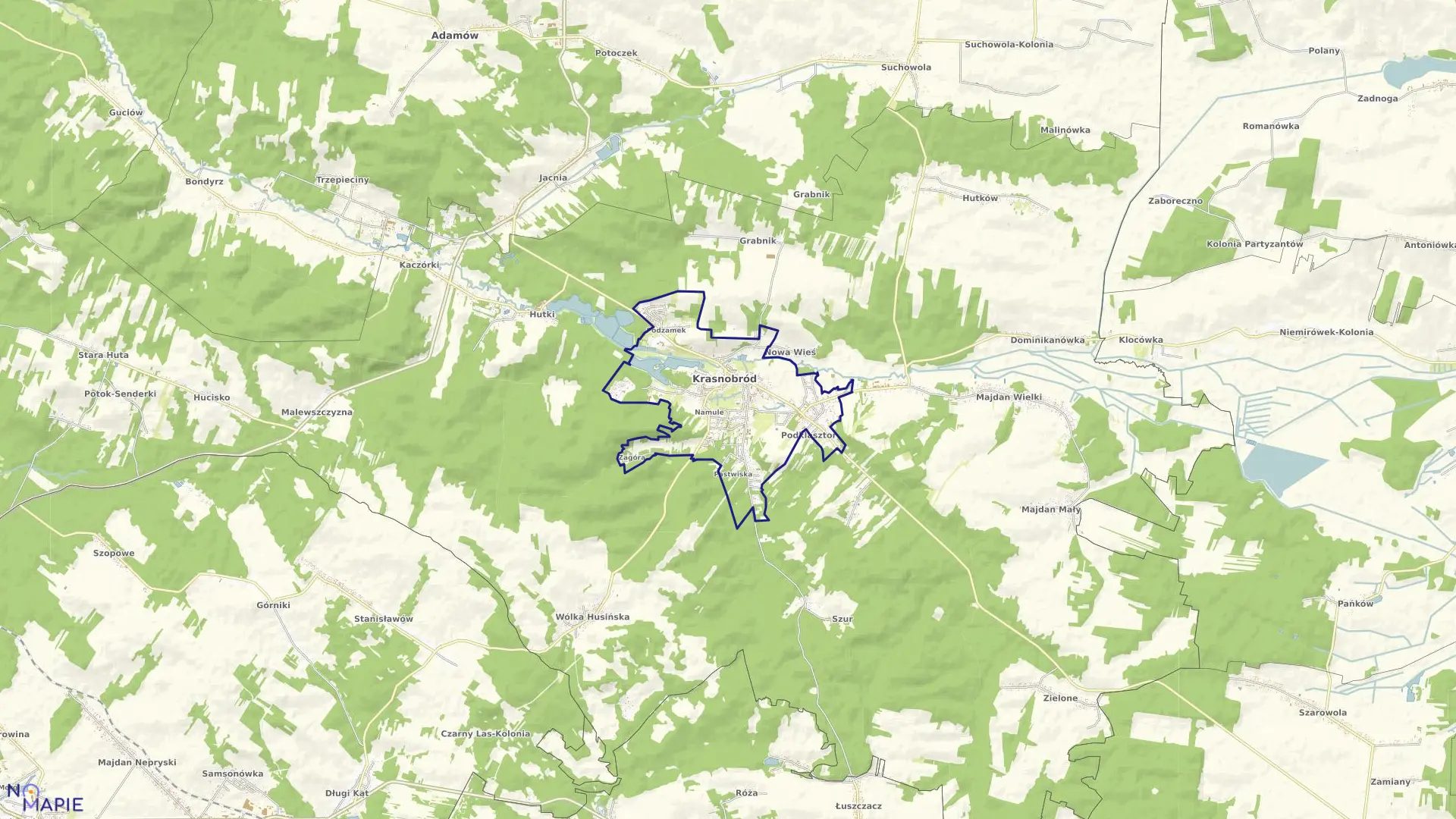 Mapa obrębu Miasto Krasnobród w gminie Krasnobród