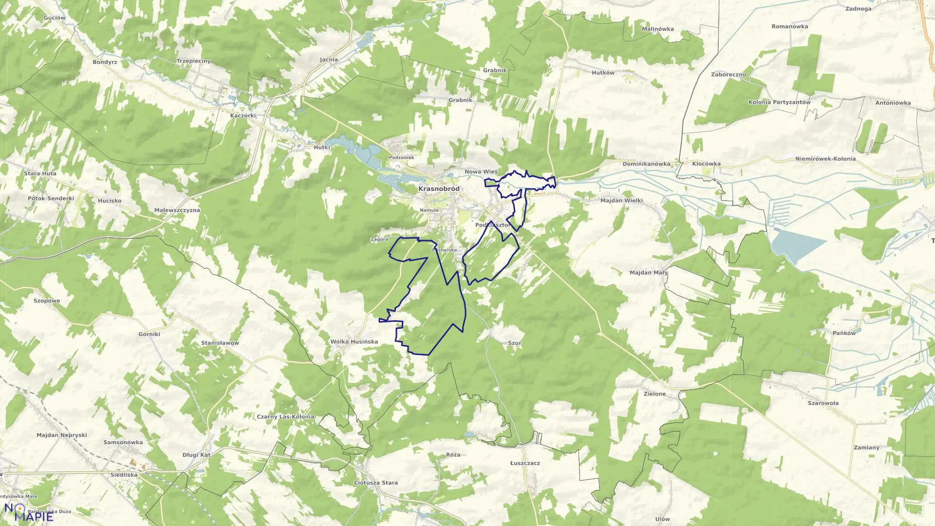 Mapa obrębu Podklasztor w gminie Krasnobród