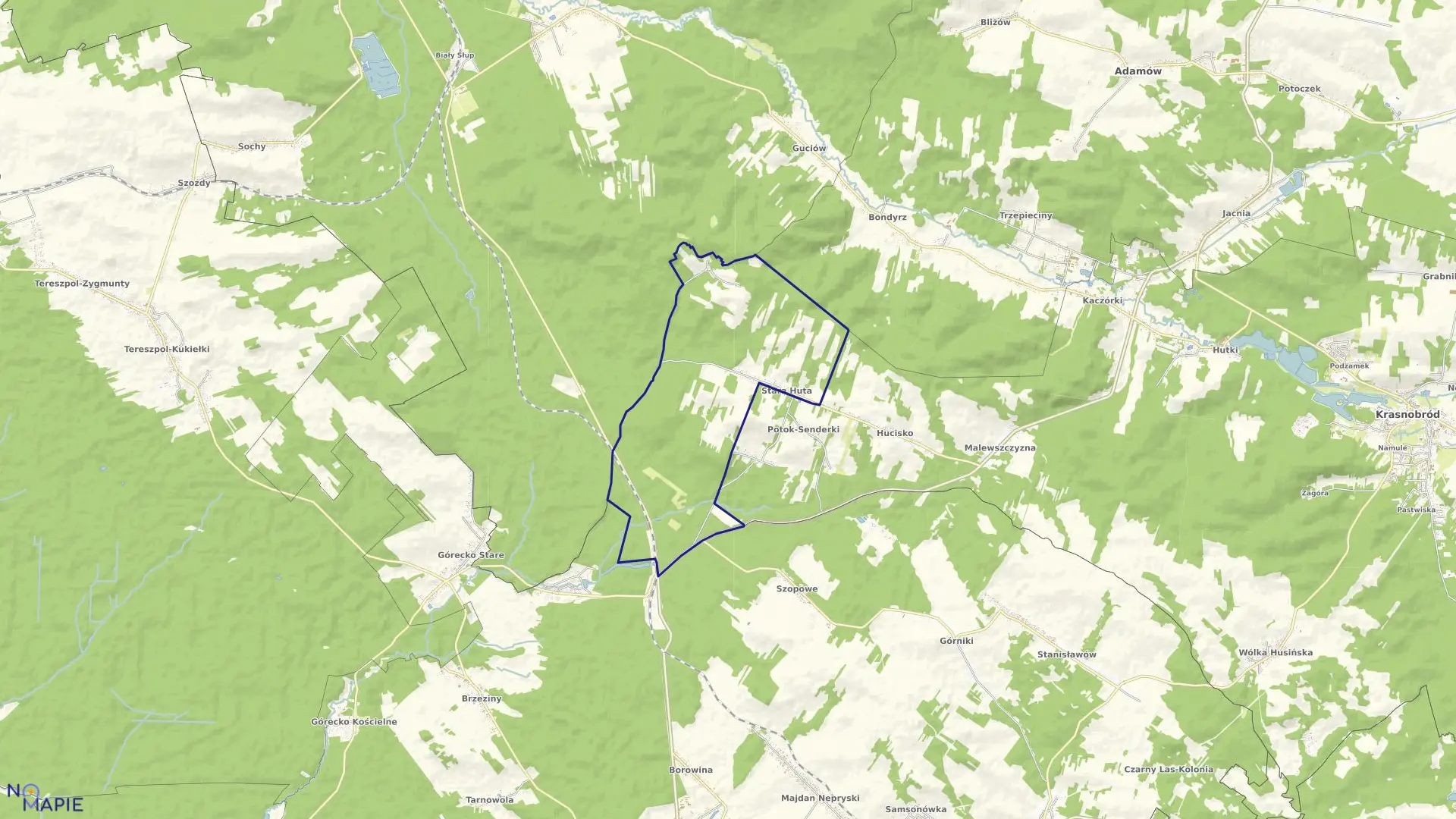 Mapa obrębu Stara Huta w gminie Krasnobród