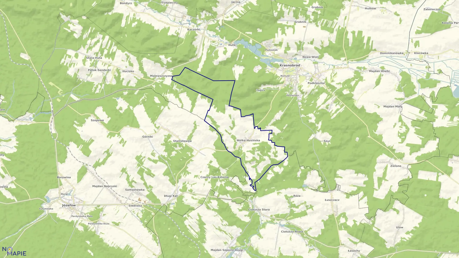 Mapa obrębu Wólka Husińska w gminie Krasnobród